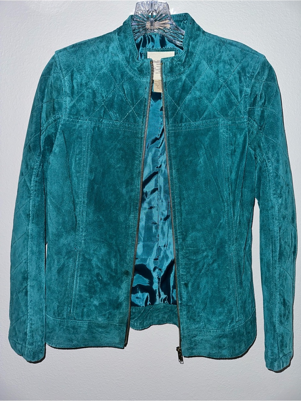Ruff Hewn Teal Suede Genuine Leather Jacket size S - Picture 2 of 5